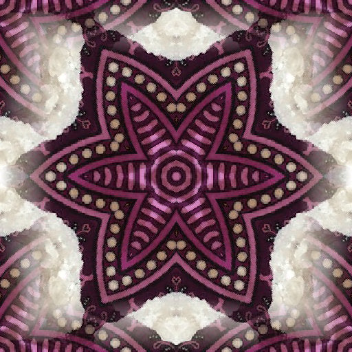 Deep blue and white mineral layers arranged in a complex Kaleidoscope radial symmetry for a seamless wallpaper design.