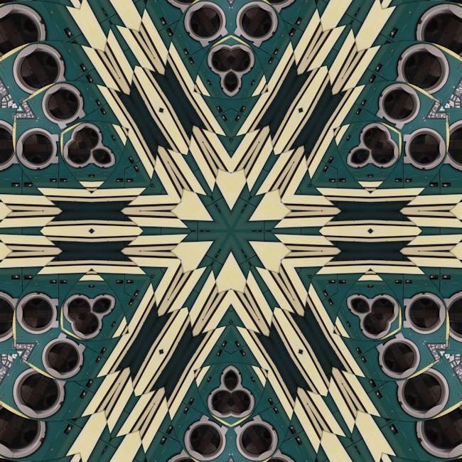 Seamless mirror wallpaper pattern — Glitch by wallpaper⁶ — base photo: Intricate kaleidoscope pattern featuring geometric shapes and rich colors, perfect for modern art an