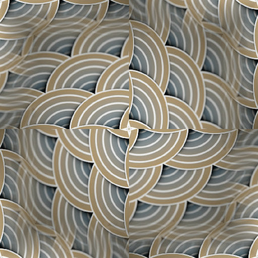 A black and white op-art pattern featuring four-fold rotation symmetry that creates a swirling, three-dimensional effect.