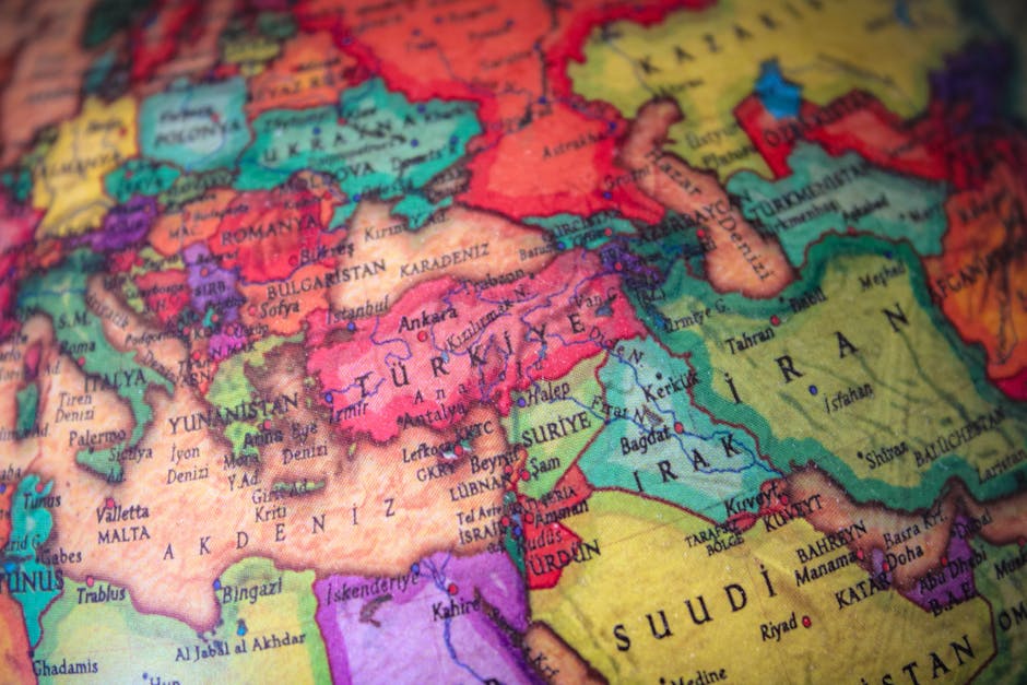 Seamless brick wallpaper pattern — Cartography by wallpaper⁶ — base photo: Vibrant map featuring countries in the Middle East and Europe with detailed borders.