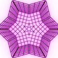 A seamless repeat pattern of 3D isometric architectural constructs arranged in a symmetrical kaleidoscope formation. Self-adhesive wallpaper design.