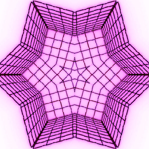 A seamless repeat pattern of 3D isometric architectural constructs arranged in a symmetrical kaleidoscope formation. Self-adhesive wallpaper design.