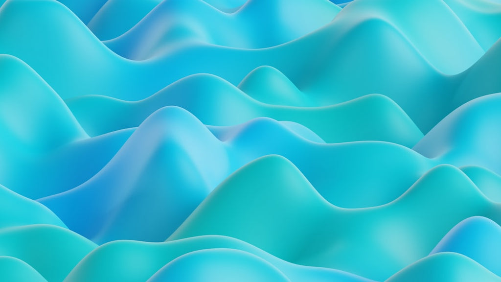 Blue abstract wavy 3D render in a Brick pattern repeat, with smooth flowing curves and a holographic sheen. — base photo: A 3D abstract rendering of a vibrant blue wavy background. The composition features smooth, flowing 