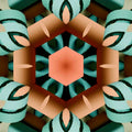 A seamless pattern of repeating isometric pipes arranged in a kaleidoscope effect, creating a 3D geometric design.