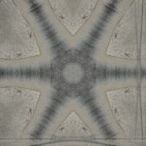 A vibrant Kaleidoscope pattern of purple and orange light fractals with sharp geometric symmetry and dark shadows.