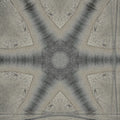 A vibrant Kaleidoscope pattern of purple and orange light fractals with sharp geometric symmetry and dark shadows.