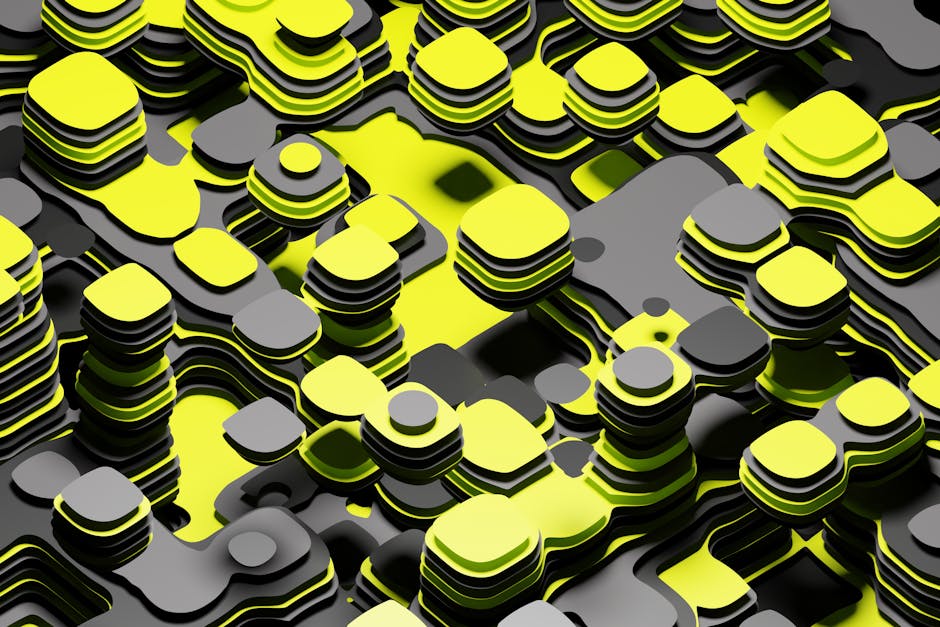 3D Hexagon wallpaper pattern — base photo: 3D abstract geometric layers in bold yellow and black colors.