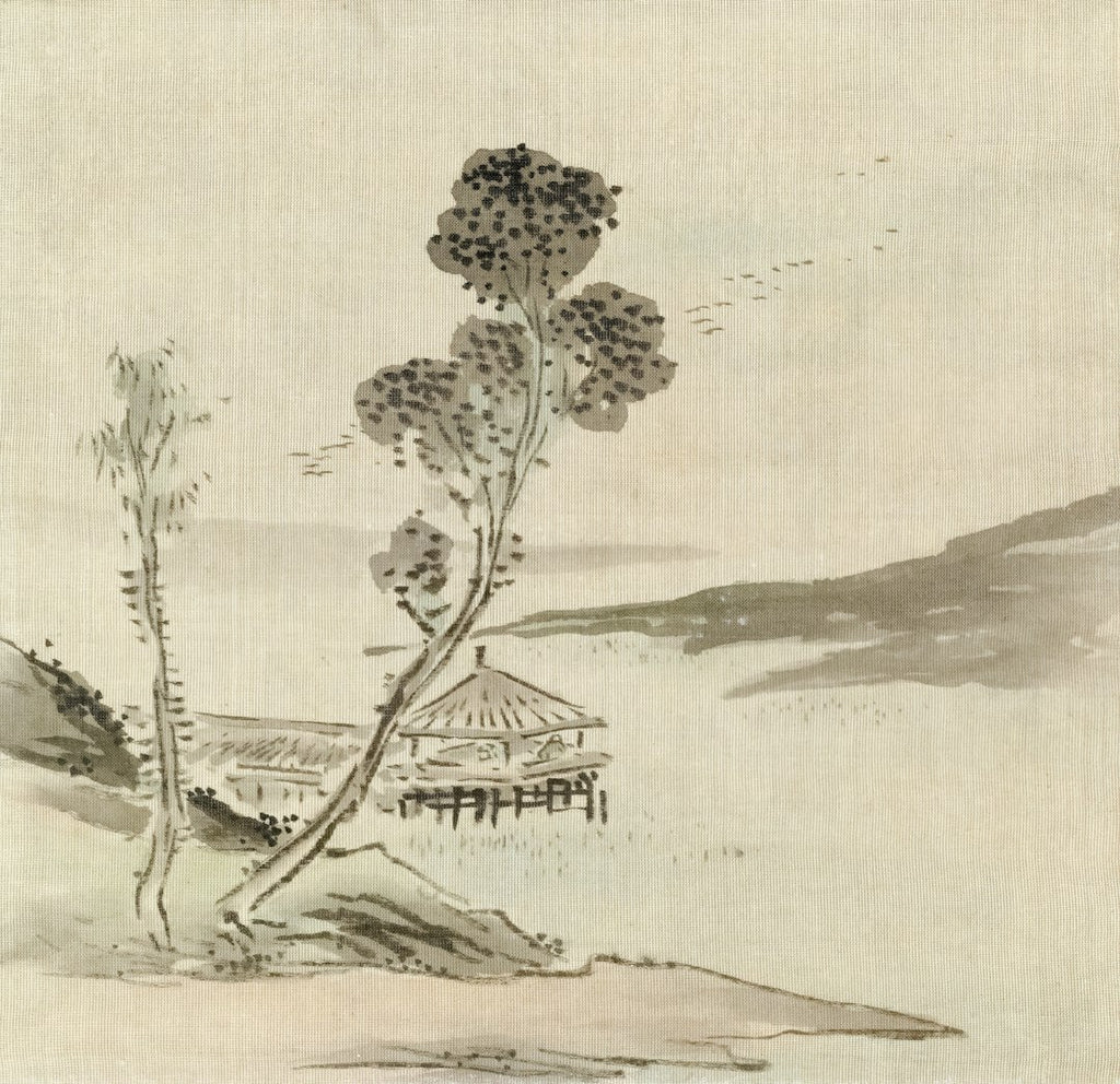 WALLPAPER⁶ — seamless mirror4 pattern from chinese brush painting, Calligraphy — base photo: Leaf from Album Depicting Birds, Flowers, Landscapes, and Flower Pots Yoshizawa Setsuan (Japanese, 1