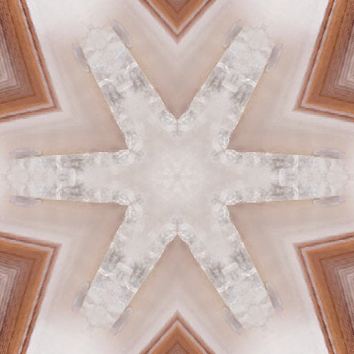 A radial kaleidoscope pattern of black and grey mineral shards forming a complex geometric starburst symmetry.