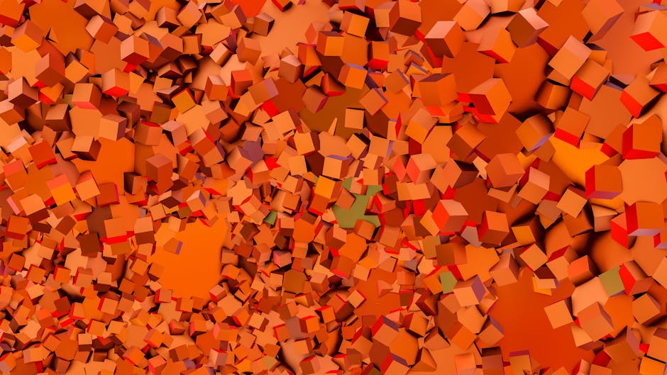 Seamless kaleidoscope wallpaper pattern — Glitch by wallpaper⁶ — base photo: Dynamic and vibrant abstract design of orange cubes in geometric pattern.