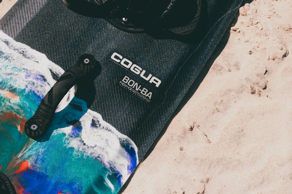 Molecular Physics Diamond wallpaper pattern — base photo: Close-up of a colorful bodyboard with handle on a sandy beach, ideal for surfing enthusiasts.