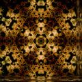 A seamless kaleidoscope pattern in stained glass style, featuring geometric shapes and the illusion of leaded lines, inspired by a water-detailed textured surface.