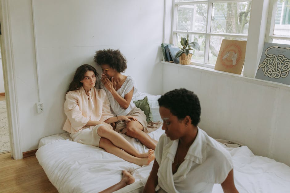 Cryptography Diamond wallpaper pattern — base photo: A serene moment shared by three women indoors, emphasizing tenderness and diversity.