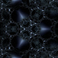 A complex pattern of blue and orange 3D spheres arranged in a seamless hexagonal lattice symmetry.