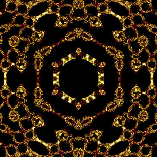 A seamless pattern of 3D isometric geometric shapes arranged in a symmetrical kaleidoscope formation.