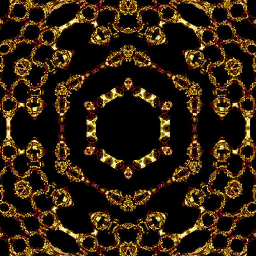A seamless pattern of 3D isometric geometric shapes arranged in a symmetrical kaleidoscope formation.