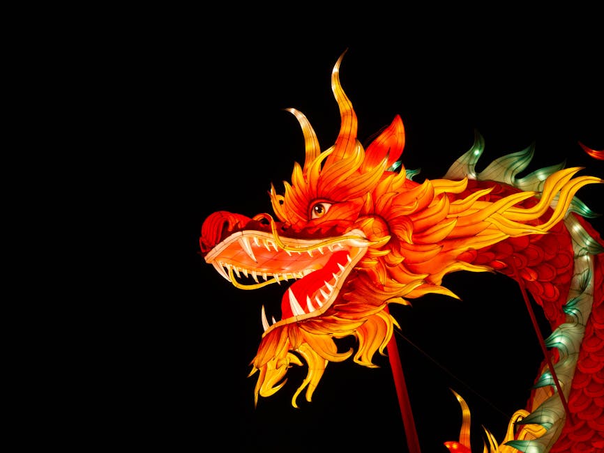 Seamless diamond wallpaper pattern — Origami by wallpaper⁶ — base photo: Colorful illuminated dragon lantern glowing against black night sky.