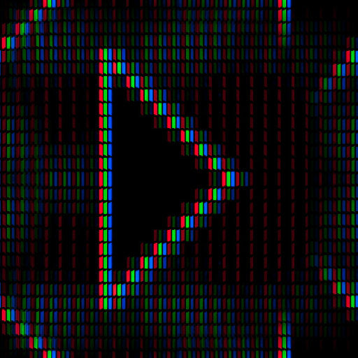 A digital glitch pattern with horizontal stripes of corrupted pixels and a dissolving mouse cursor motif.