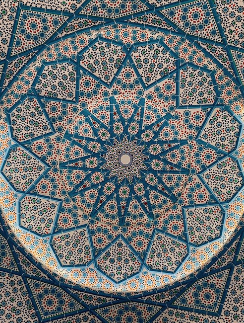 Seamless kaleidoscope wallpaper pattern — Geometry by wallpaper⁶ — base photo: Stunning geometric dome ceiling art showcasing Islamic and Persian patterns in New Delhi, India.