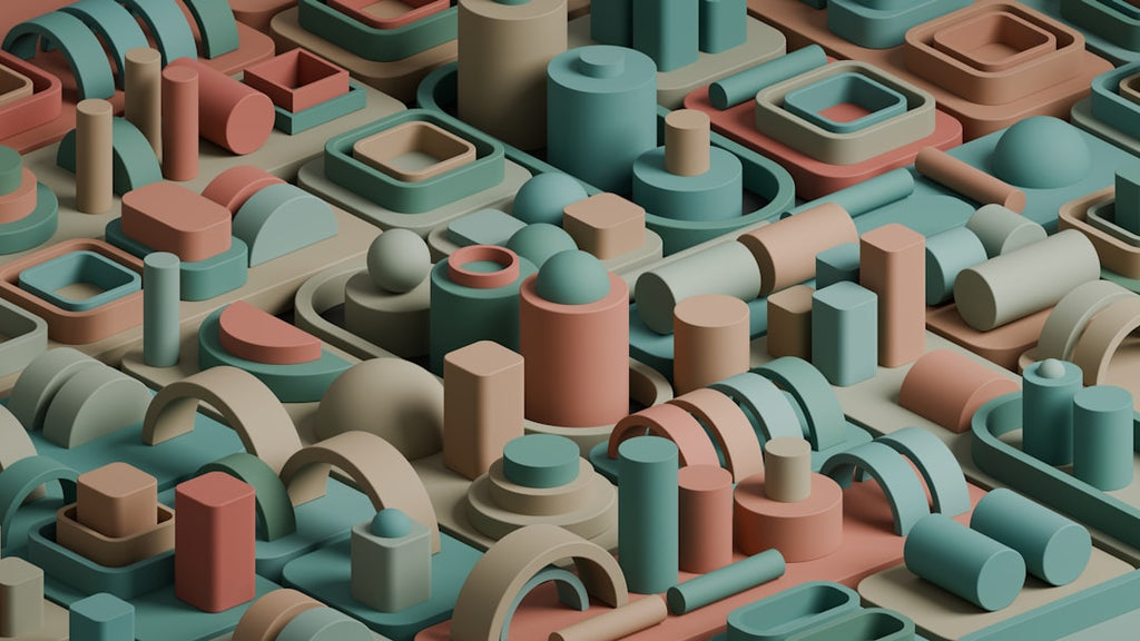 A seamless pattern of repeating isometric pipes arranged in a kaleidoscope effect, creating a 3D geometric design. — base photo: A detailed, computer-generated 3D render featuring a collection of precisely angled isometric pipes,