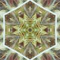 A seamless kaleidoscope pattern of deep green leaves and glass textures in a complex central radial symmetry.