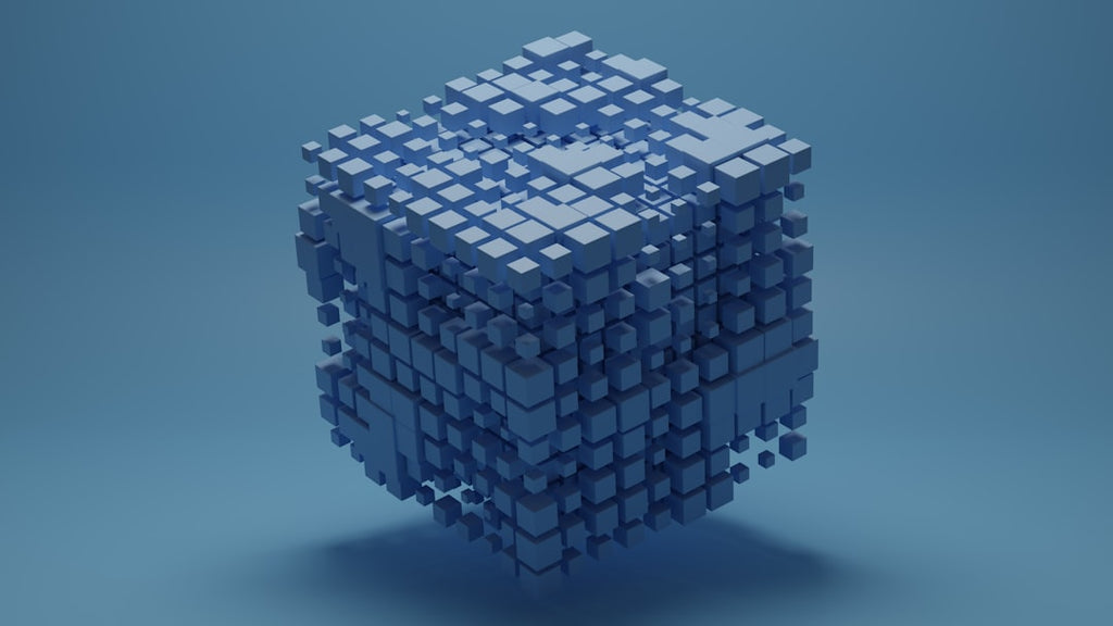 Seamless pattern of isometric cubes arranged in a bricklaying pattern, creating a 3D grid effect. — base photo: A close-up, high-resolution render of an isometric cube viewed from a slight angle. The cube's surfa