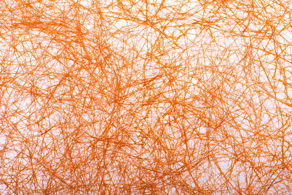 Seamless hex wallpaper pattern — Medicine by wallpaper⁶ — base photo: Intricate web of orange fibers creating an abstract pattern against a light backdrop.
