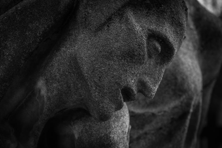 3D Brick wallpaper pattern — base photo: Intricate black and white close-up of a stone sculpture with dramatic shadows.