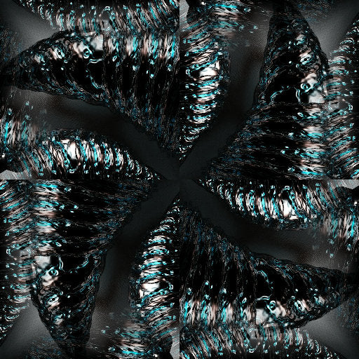 A seamless rotational pattern of vibrant green and black fractals spiraling from a central point.
