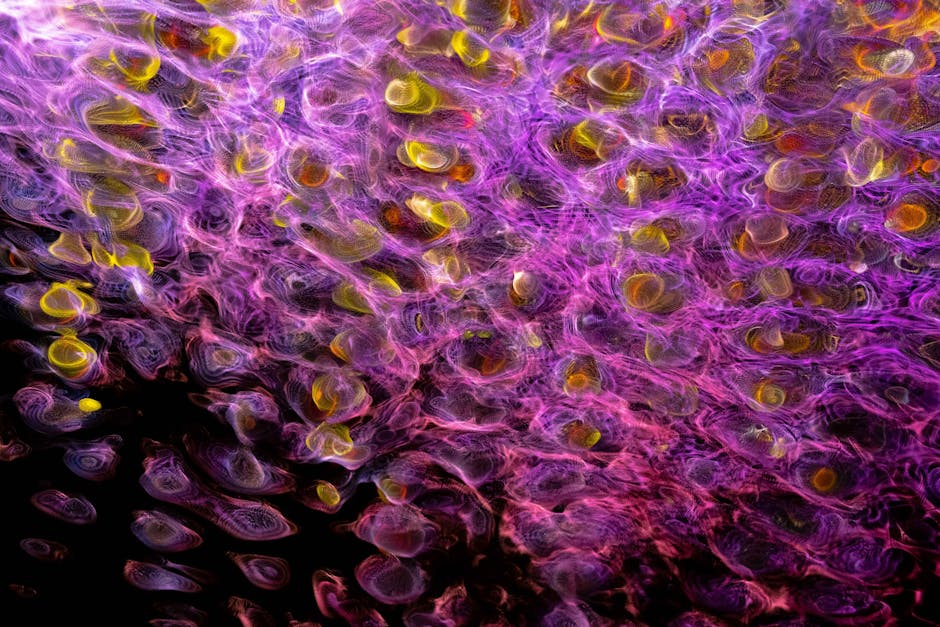 Fractals Hexagon wallpaper pattern — base photo: Dynamic abstract composition with vivid purple and yellow swirling patterns, ideal for creative back