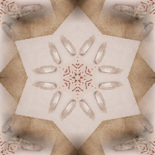 A complex kaleidoscope pattern featuring teal cushions and polished chrome tubes in a radial medical-themed symmetry.