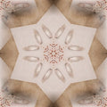 A complex kaleidoscope pattern featuring teal cushions and polished chrome tubes in a radial medical-themed symmetry.