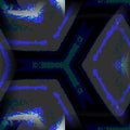 Close-up of shimmering metallic fabric with abstract purple and blue patterns in a hexagonal repeat, AI-generated art.