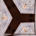 A seamless hexagonal pattern featuring purple and gold nebula gases mirrored into a symmetrical cosmic lattice.