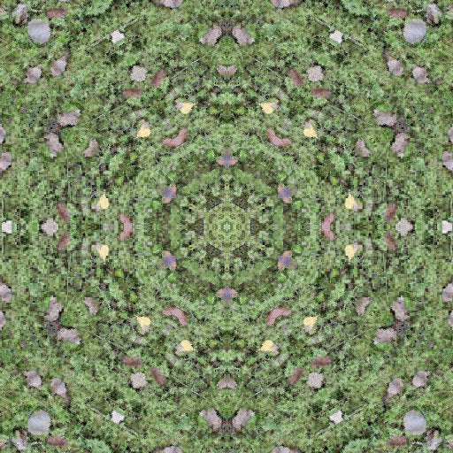A seamless kaleidoscope pattern of green leaves forming radial star shapes and complex botanical fractals in a repeat tile.