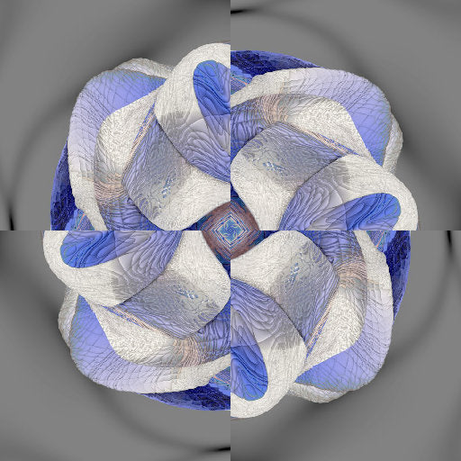 A dark geometric pattern featuring isometric prisms arranged in a 4-fold rotation symmetry, creating a 3D architectural effect.
