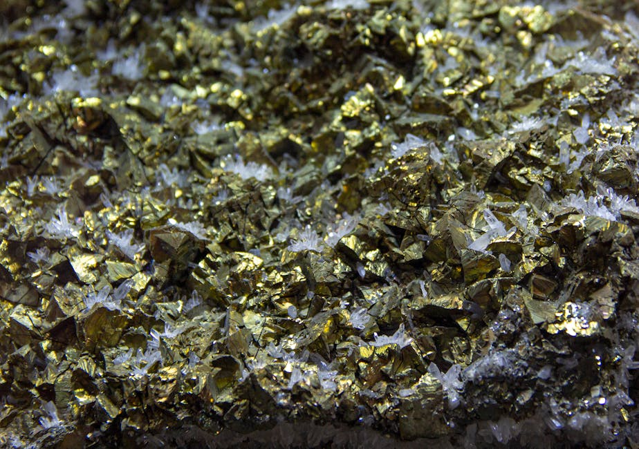 Mineralogy Hexagon wallpaper pattern — base photo: Intricate close-up of pyrite and crystalline formations showcasing glittery, textured appearance.