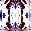 Abstract red and white acrylic pour waves with mirror symmetry, a dynamic fluid art pattern for wallpaper.