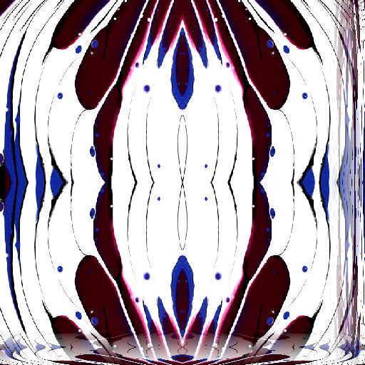 Abstract red and white acrylic pour waves with mirror symmetry, a dynamic fluid art pattern for wallpaper.