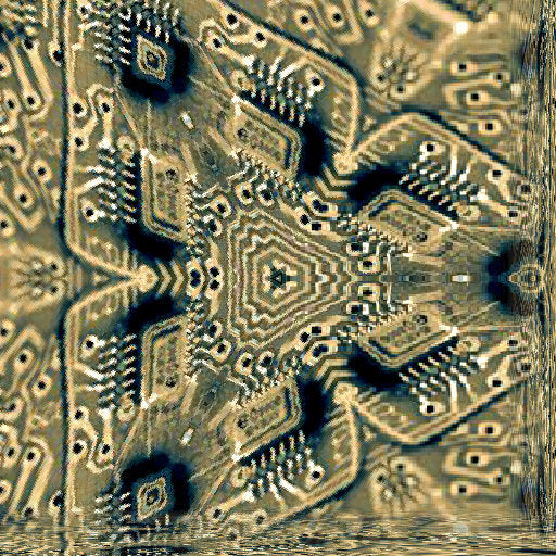 Close-up of a microchip circuit board with intricate electronic patterns, arranged in a hex symmetry for AI-themed wallpaper.