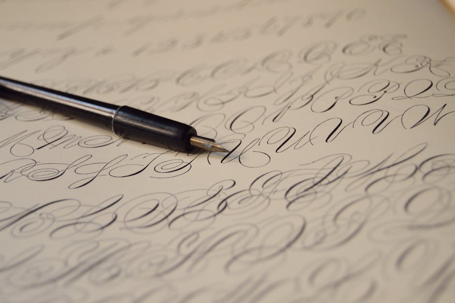 Seamless hex wallpaper pattern — Calligraphy by wallpaper⁶ — base photo: Close-up of elegant calligraphy handwriting using a fountain pen on paper, showcasing artistic lette