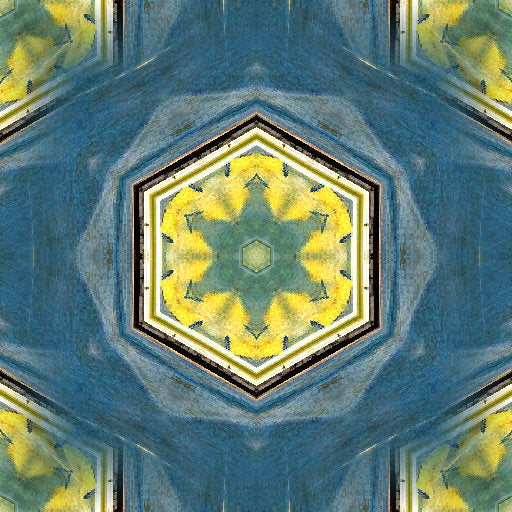 A mesmerizing kaleidoscope pattern inspired by leaded stained glass details, featuring geometric shapes and vibrant colors in a seamless repeat.