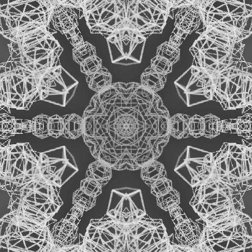 A seamless kaleidoscope pattern of swirling, metallic 3D ribbons with iridescent highlights and deep shadows in a topology style.