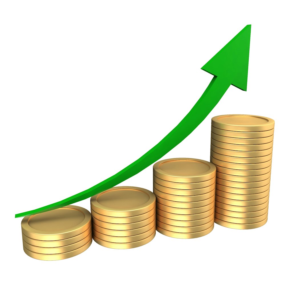 WALLPAPER⁶ — seamless mirror4 pattern from statistical graph, Statistics — base photo: Gold coin stacks with green upward arrow symbolizing investment growth, profit increase, and financi