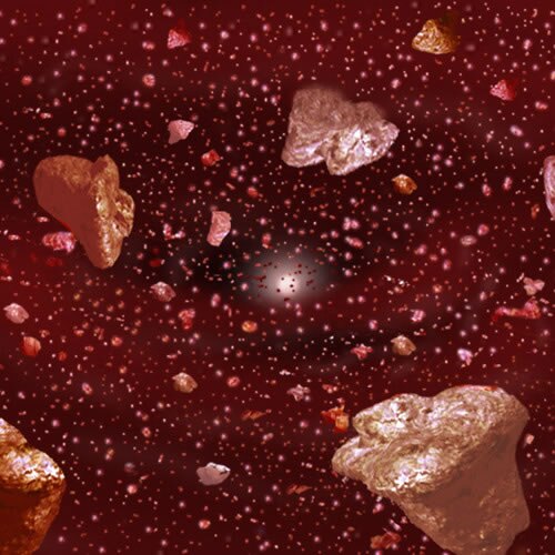 Seamless kaleidoscope wallpaper pattern — Astronomy by wallpaper⁶ — base photo: File:Artists conception of an asteroid belt around Zeta Leporis (geminiann07001c).tiff