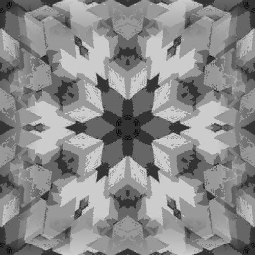 Grayscale 3D cubes repeating in a kaleidoscope pattern on self-adhesive wallpaper.