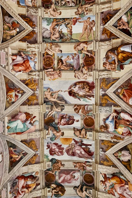 Portraits Hexagon wallpaper pattern — base photo: Intricate frescoes on the Sistine Chapel ceiling in Vatican City by Michelangelo.