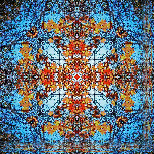 A dark, symmetrical geometric pattern featuring interlocking triangular and diamond shapes in shades of gray and black with Mirror symmetry.
