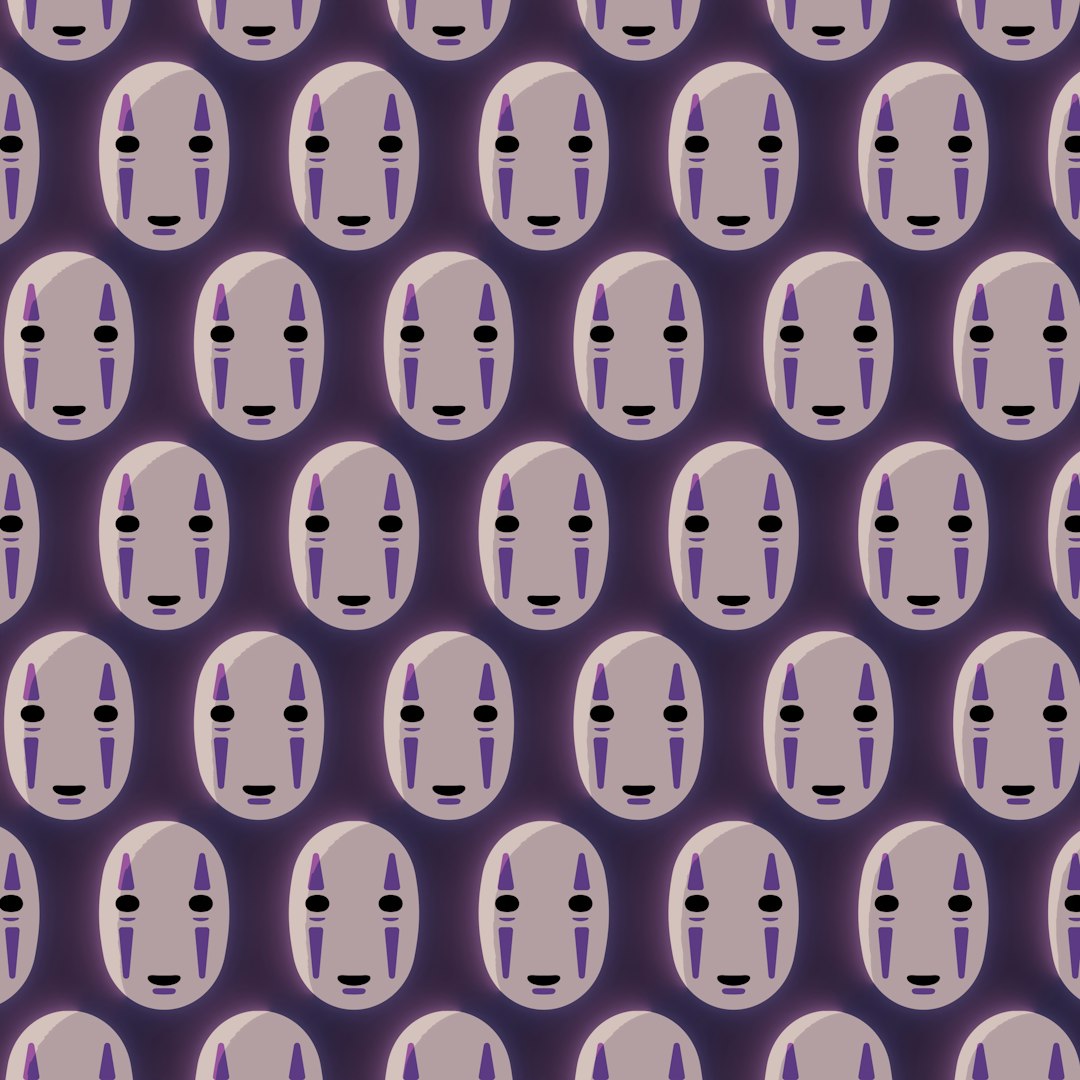 Emotions Kaleidoscope wallpaper pattern — base photo: Faces of no-faces from Studio Ghibli's "Sprited Away". Rendered in Blender using cycles.